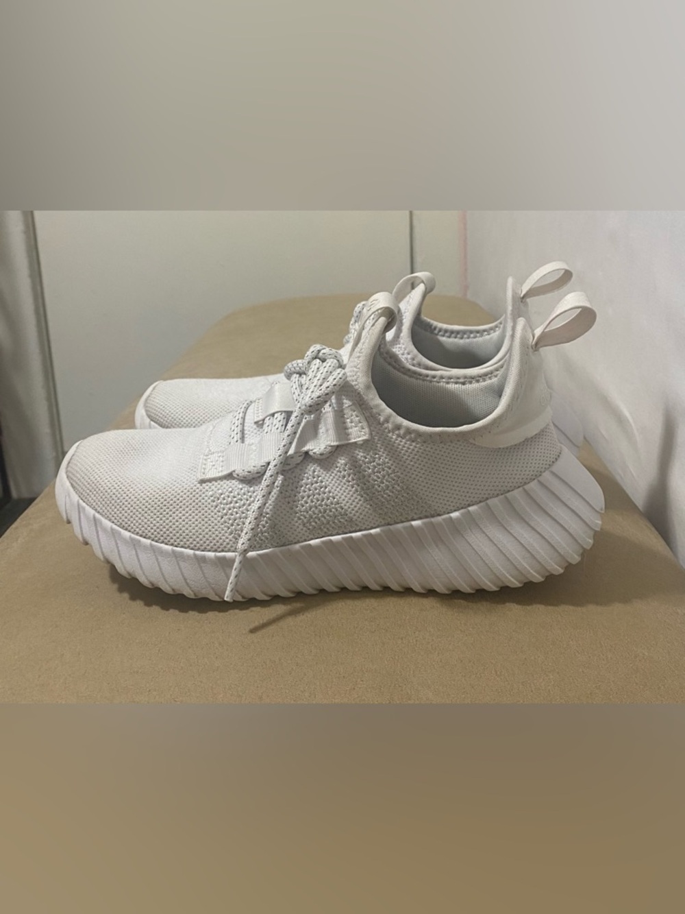 adidas White Knit Slip-On Sneakers with Black Insole